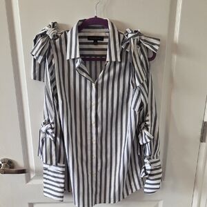 Banana Republic Black and White Striped Button Down Shirt